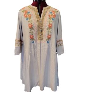 Andree by Unit Lined Floral Embroidered Short Tunic Dress 3/4 Sleeves Size S...